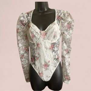 Lace boustier floral one piece